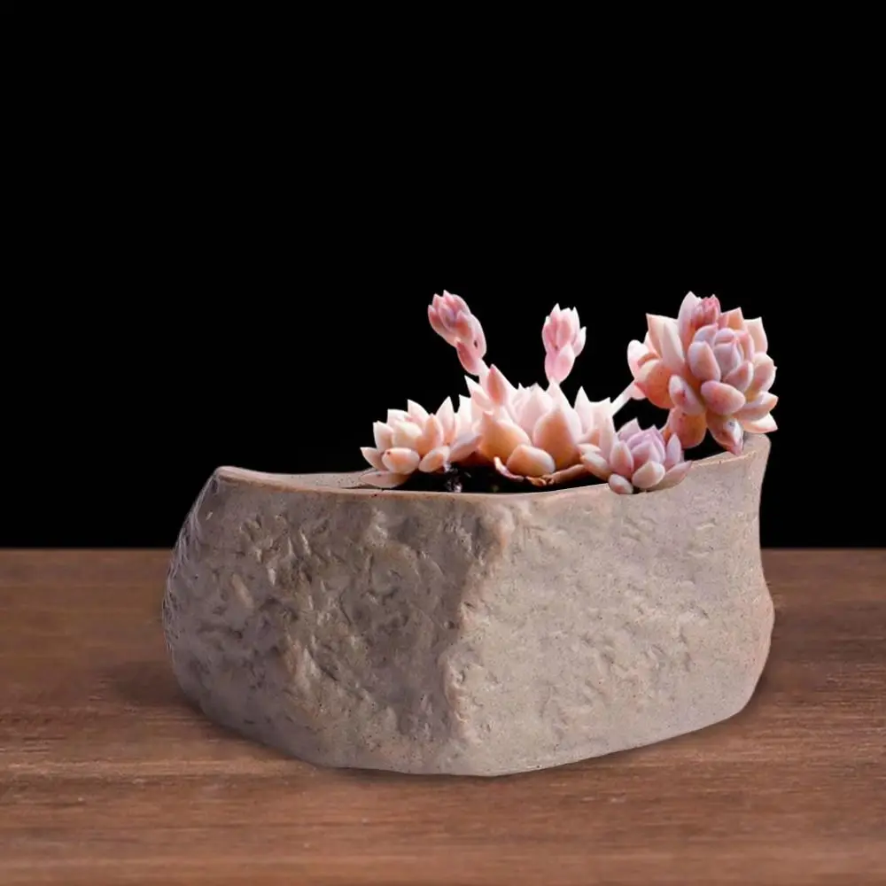 Ceramic Succulent Plant Pots Stone Shape Wear Resistant Plants Growing Container with Drainage Hole Plant Flower Pot