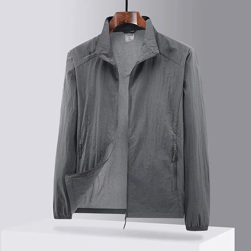 

New 2025 Men's Ice Silk Qui Dry Lightweight Long Sve Stand Collar UV Protection Outdoor Running Jaet Summer Faion