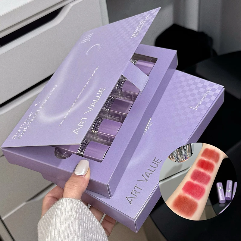 Set di rossetti Star Purple Dark Night Velluto opaco liscio Applicare effetto trucco naturale facile da colorare