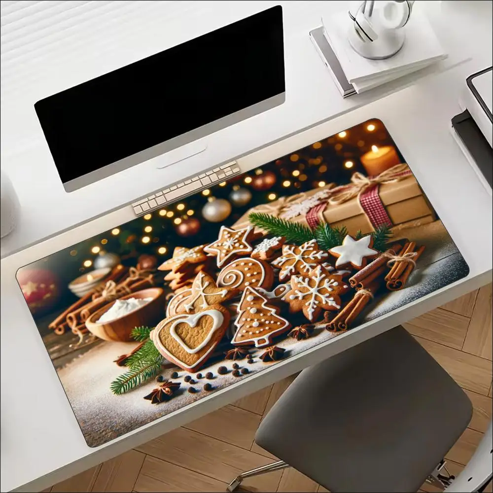 Christmas Gingerbread Red Lantern Cocoa Large Gaming Mouse Pad XXL Desk Mat Non-Slip Stitched Edge for Xmas Keyboard Mat