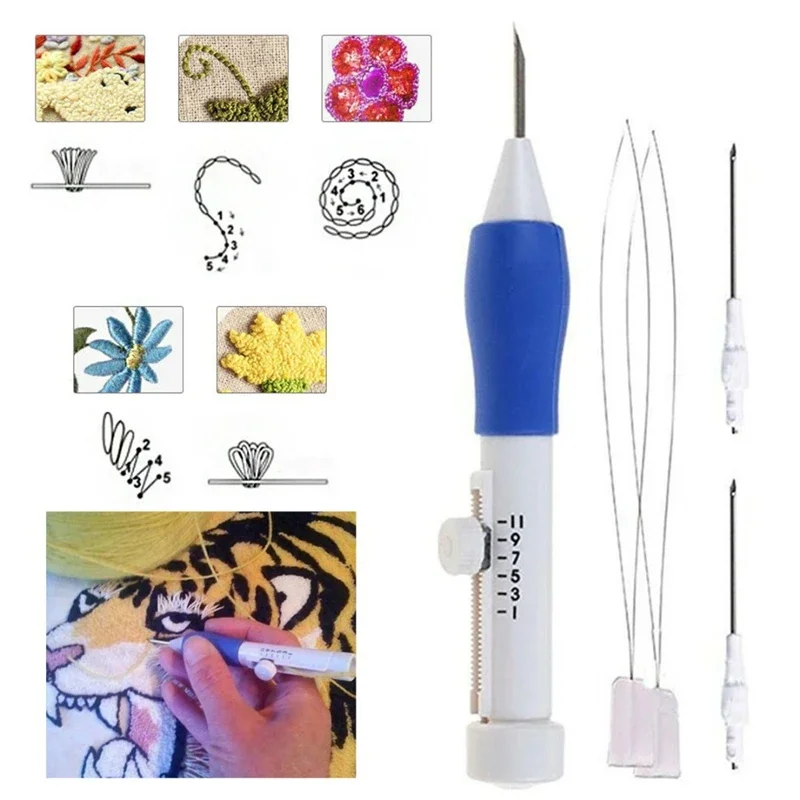 Magic Embroidery Pen Embroidery Needle Weaving Tool Fancy Silica Gel Embroidery Pen with Needles for Embroidery Sewing Accessory