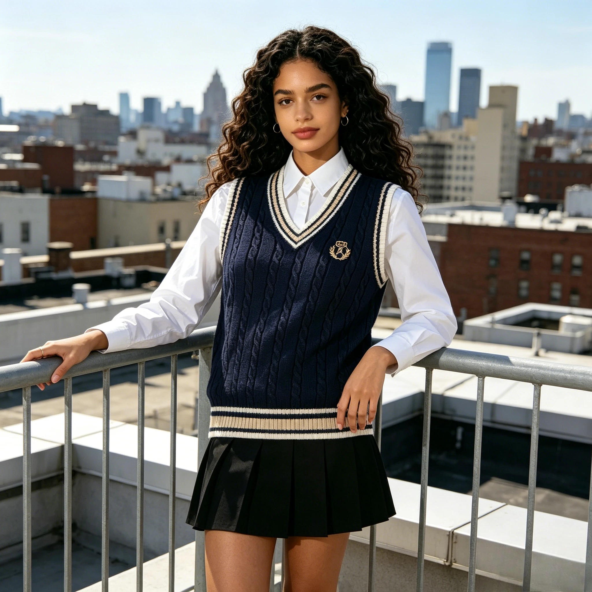 

British College Style V-neck Knitted Vest Embroidered Vest for Students, School Uniform, Sweater for Youth, Stacked Shoulders