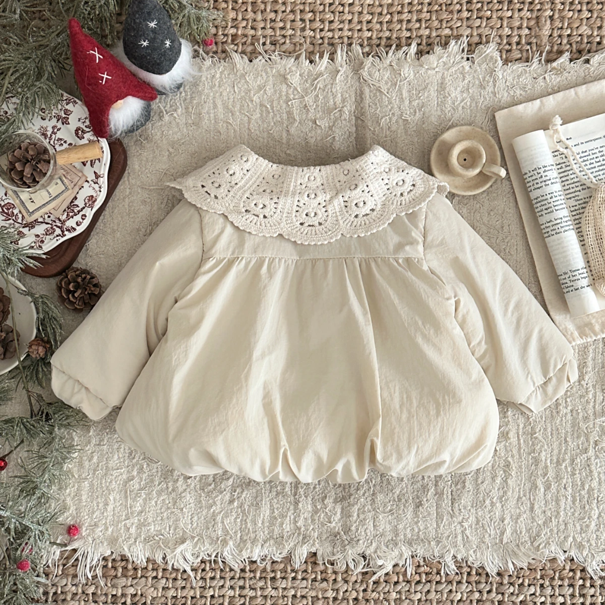 Baby Girls Cute Princess Padded Coat 0-3 Years Winter Warm Korean Lace Collar Short Jacket Soft Casual Outerwear