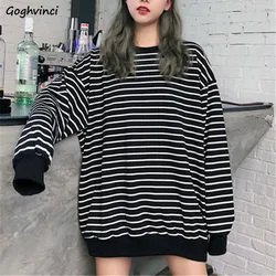 Sweatshirts Women All-match Striped Black Spring Autumn Korean Style Casual Hip Hop New Harajuku Ins Trendy Streetwear Vintage