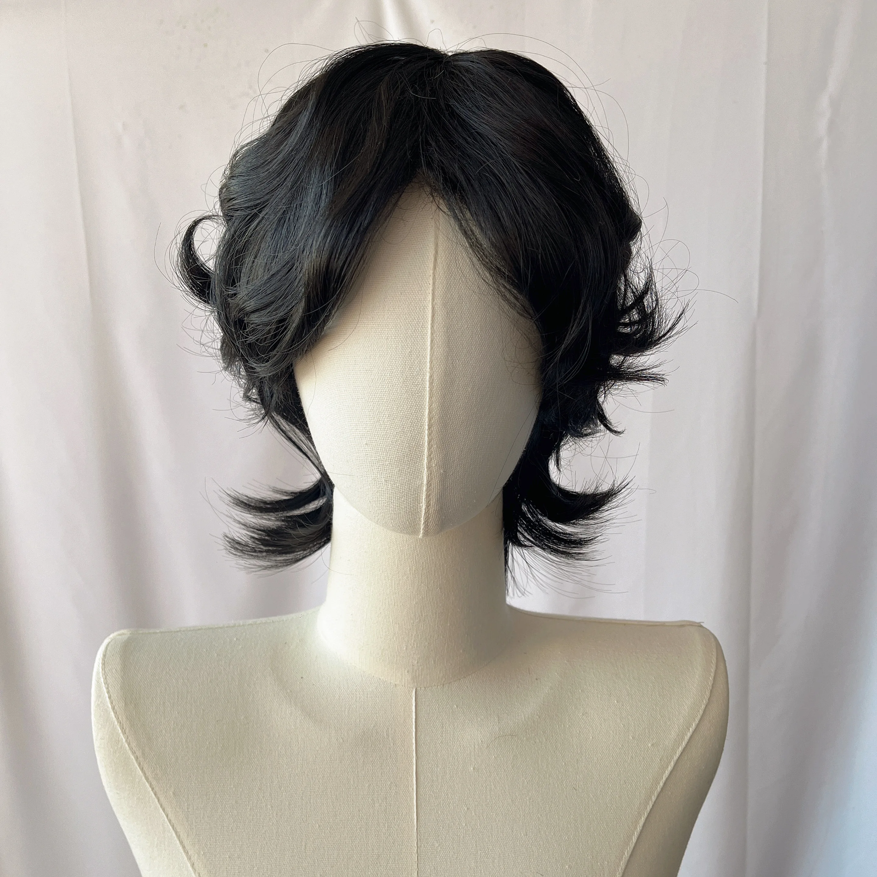 Short Mullet Head Wigs with Bangs Synthetic Straight Anime Men Black Gray Green Hair Wig for Daily Party Cosplay image 6