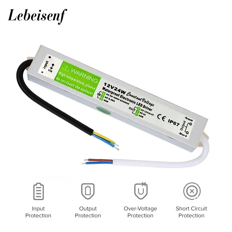 

Lighting Transformer 90-250V AC to DC 12V 24W 2A LED Driver Adapter Aluminum Outdoor IP67 Waterproof Switching Power Supply