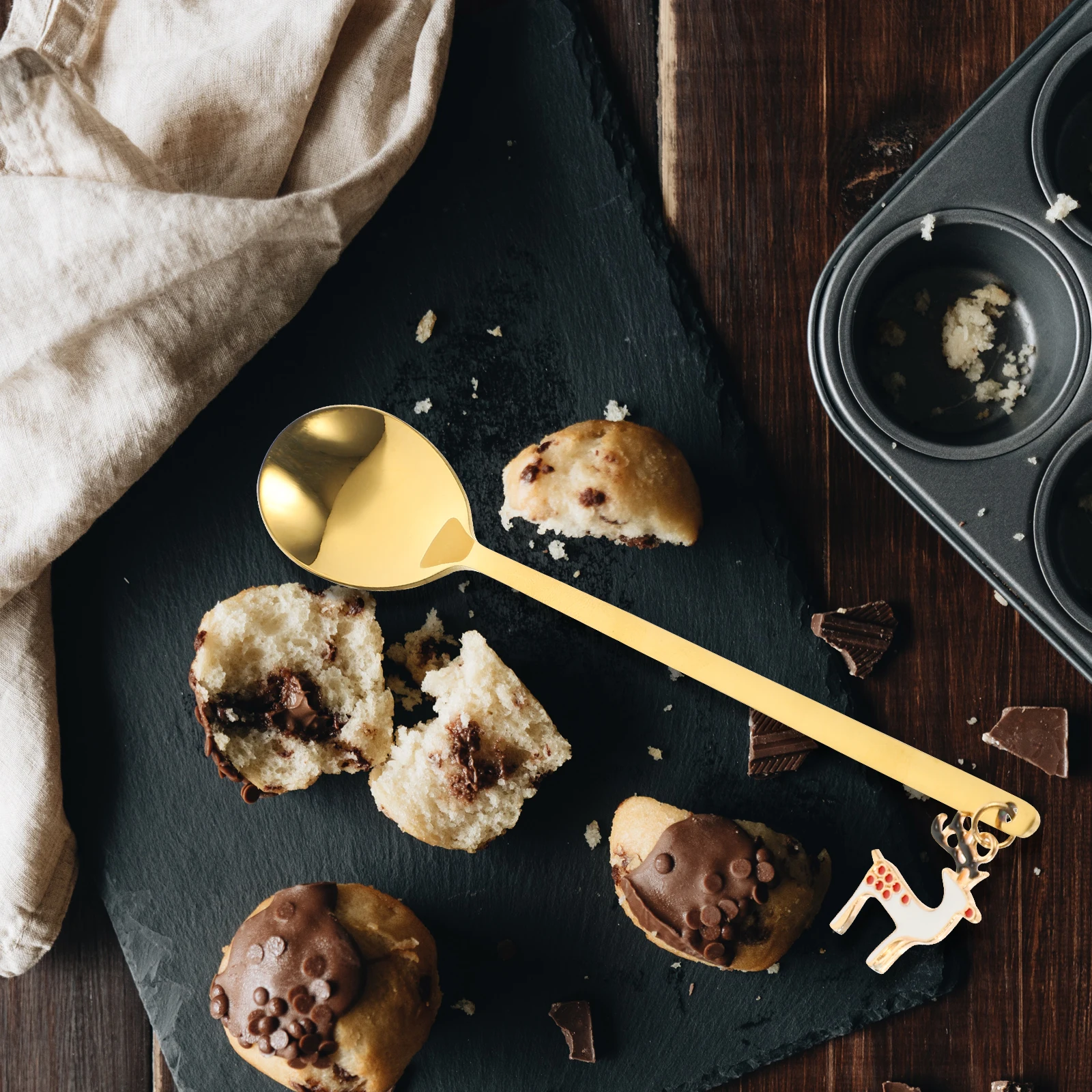 

1 set Stainless Steel Forks Spoons Silverware Kit Christmas Theme Dessert Spoon Stirring Coffee Fruits Forks Portable Tableware