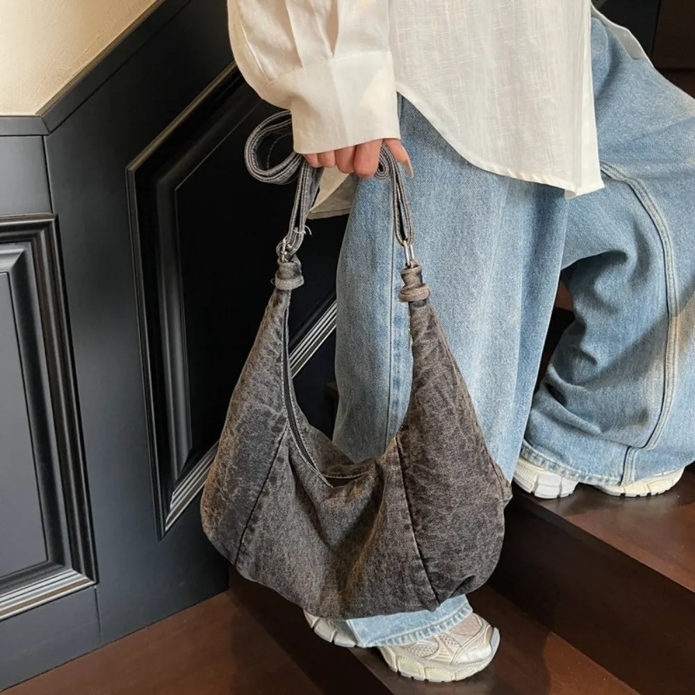 

Fashion Vintage Denim Shoulder Bag Versatile Cross Body Hobo Sling Bag Zipper Large Capacity Satchel Bags Women Men