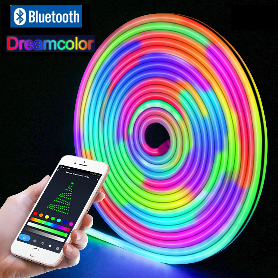 Bluetooth RGBIC Chasing 12V Neon Led diody na wstążce inteligentny 2M 5M 10M 96 leds/m wodoodporny przewód elastyczny płaski RGB taśma Led muzyka