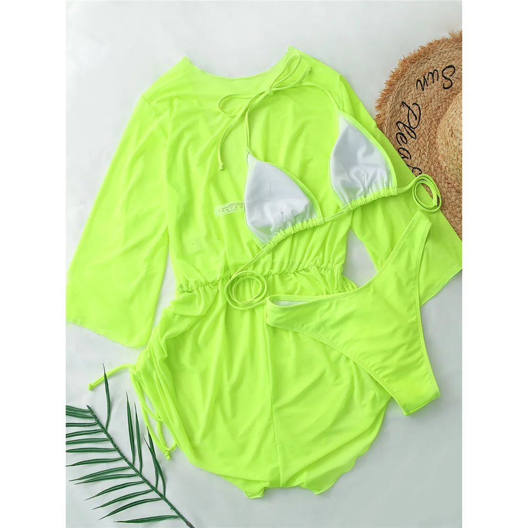 3-teiliges Halter-Bikini-Set für Damen, Badeanzug, dreiteiliges Bikini-Set mit Überwurf, Badebekleidung, Badeanzug für Damen, V3529SW – Detail 23