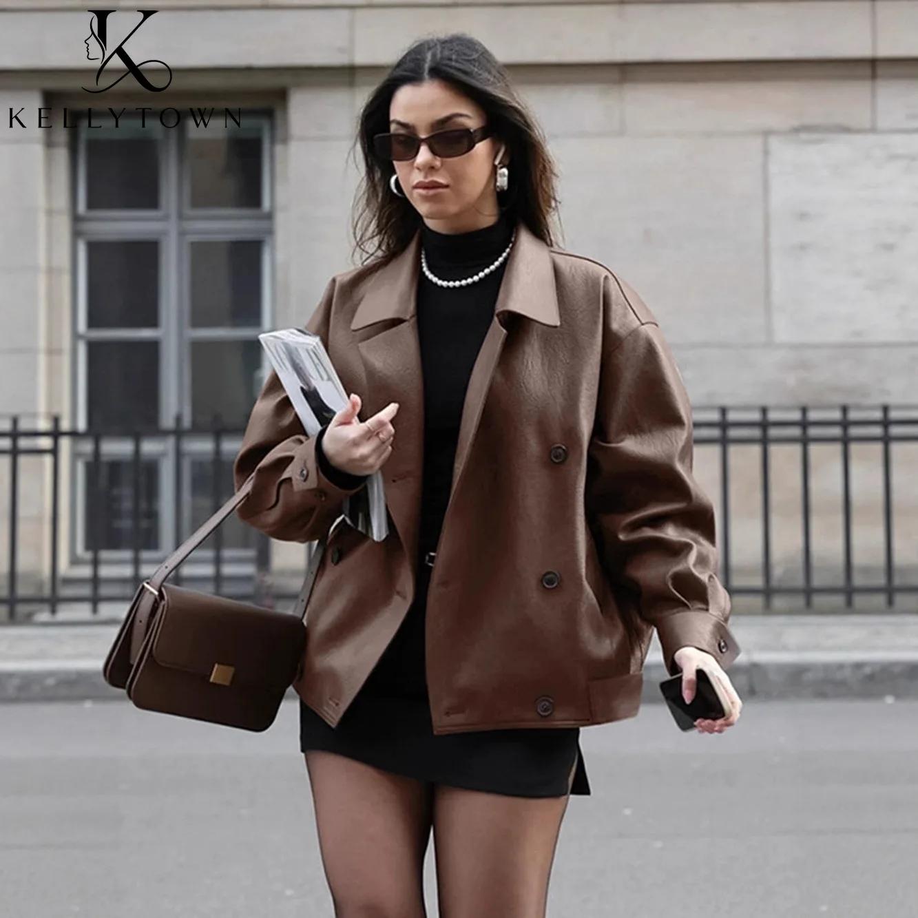 

2026 Oversized Faux Leather Jacket Women Solid Brown Overcoat Female Streetwear Fashion Black Bomber Jackets Outerwears Winter