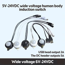 Interruptor de Sensor de movimiento PIR infrarrojo con cuerpo USB, Detector de movimiento humano, interruptor de CC para luz LED, DC5V12V24V