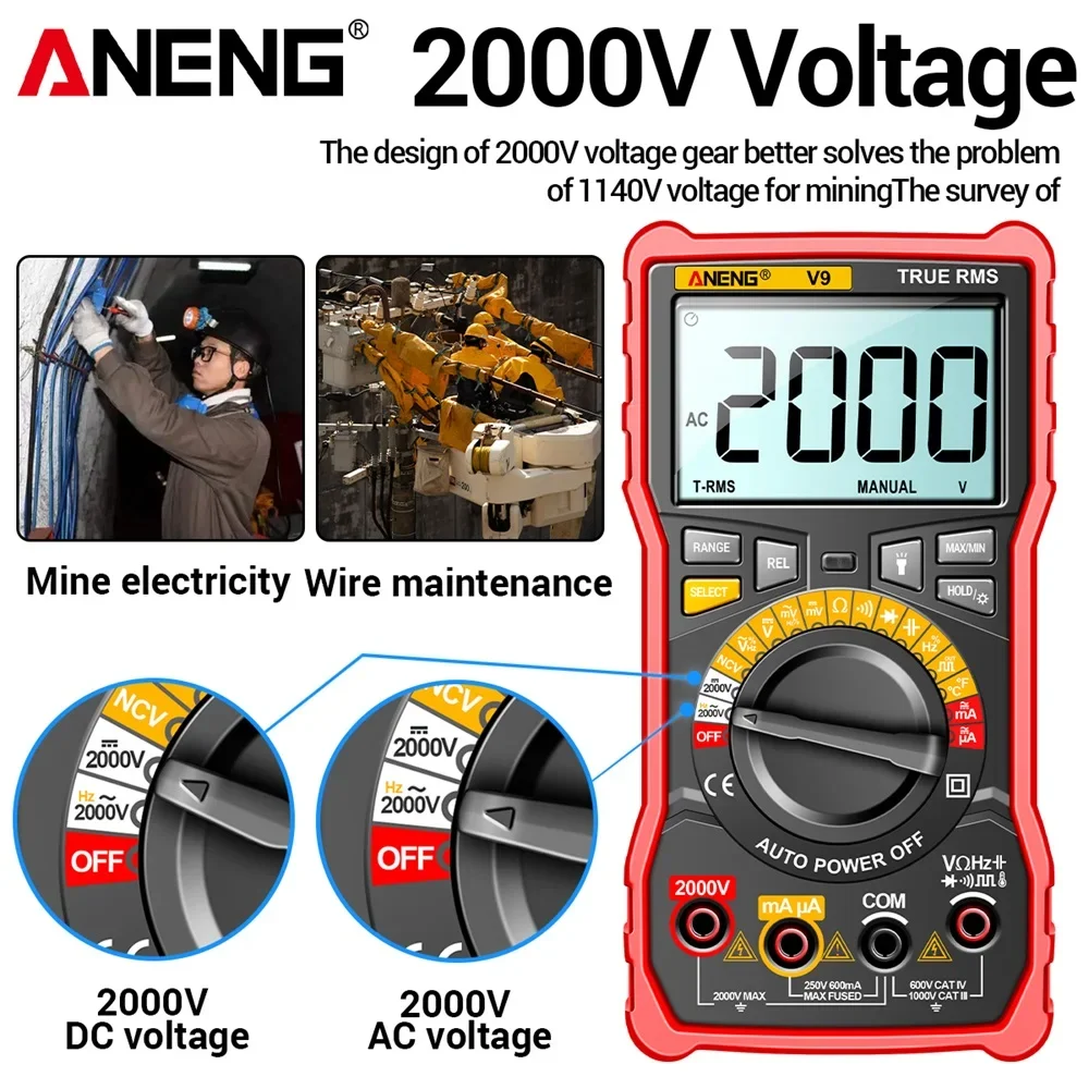 ANENG V9 Smart Professional Digital Multimeter 2000V Voltage Tester Capacimeter Voltmeter AC DC Ammeter Electrical Tester Tools