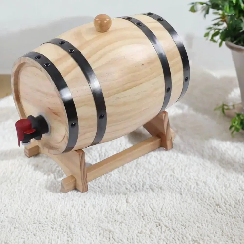 Pine Special 1/3/5L Wine Barrel Dispenser with Stand for Beer, Tequila, Whiskey - Barbecue Shop