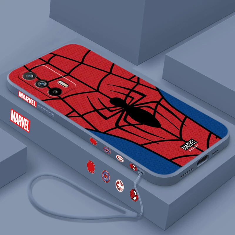 Marvel Spider-Man For Realme Q5 GT Neo 5 3T 3 XT X3 C55 C30 C21Y C11 C2 Explorer Master Liquid Left Rope Phone Case