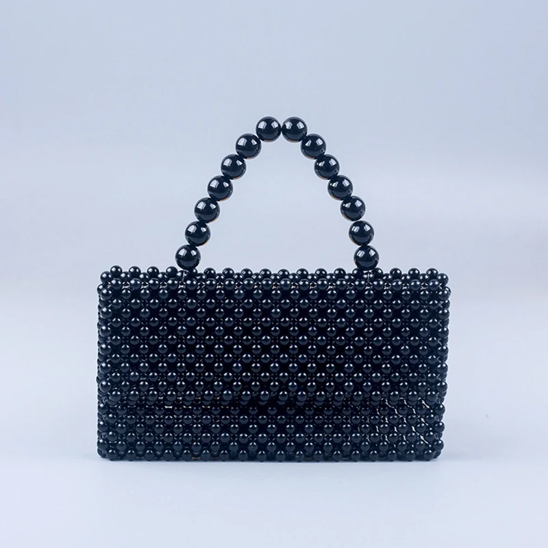 

Flap Manual Acrylic Marble Beaded Bag Black Pearl Top-handle 2023 Summer Fashion Luxury Designer Handbag Customized Bags