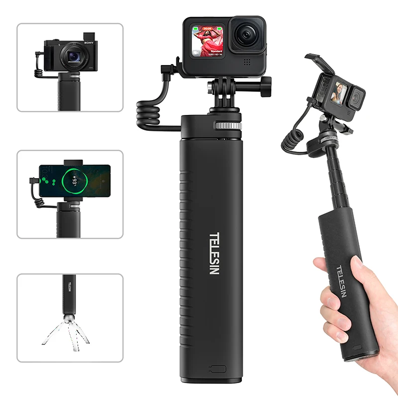 TELESIN TE-CSS-001 Selfie Stick QC/PD3.0 développements rapides Puissance Selfie Stick 90CM Télescopique Selfie Pole avec 1/4 Pouces Vis