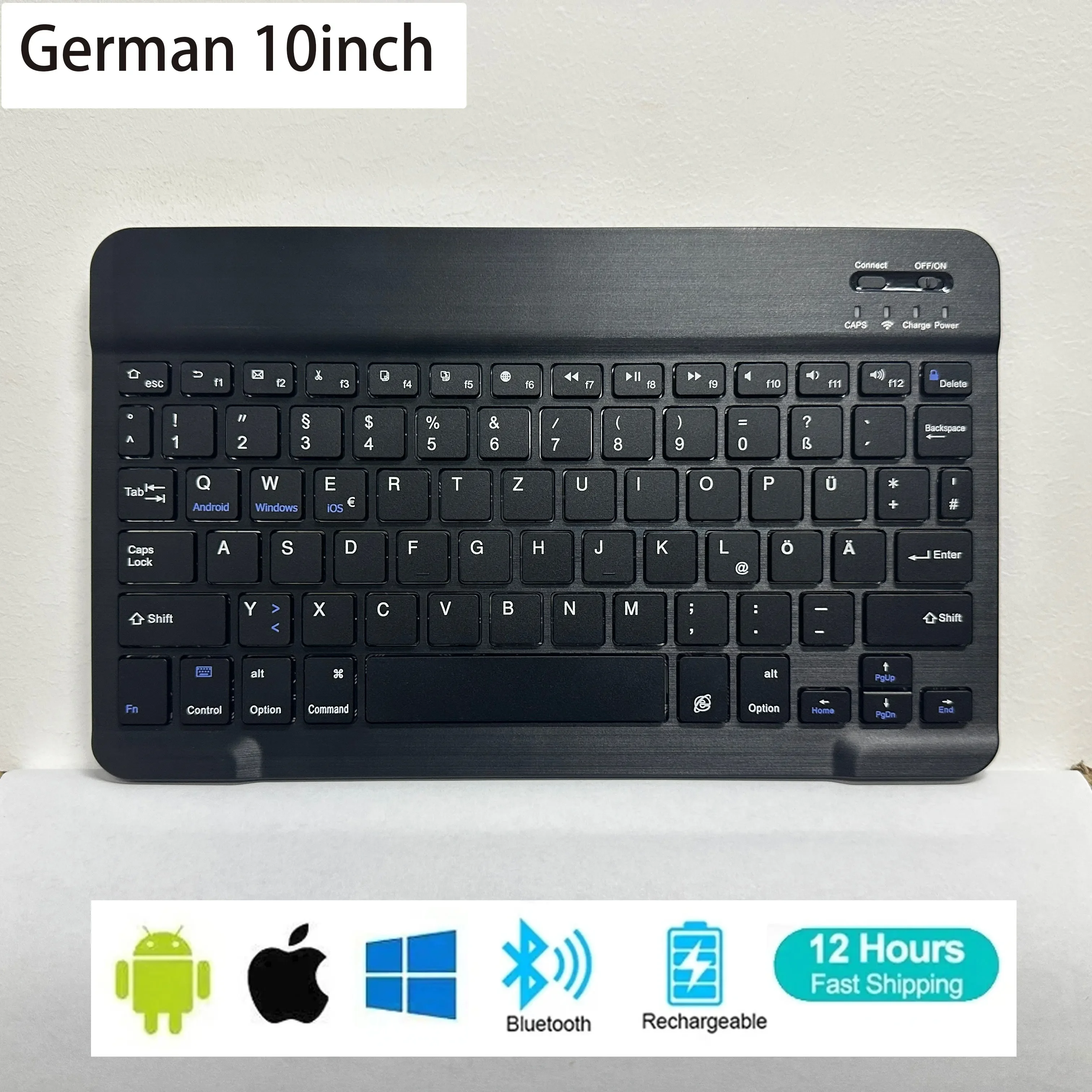 

German layout 10inch Bluetooth wireless keyboard rechargeable For mobile phone tablet iPad Samsung Android iOS Windows