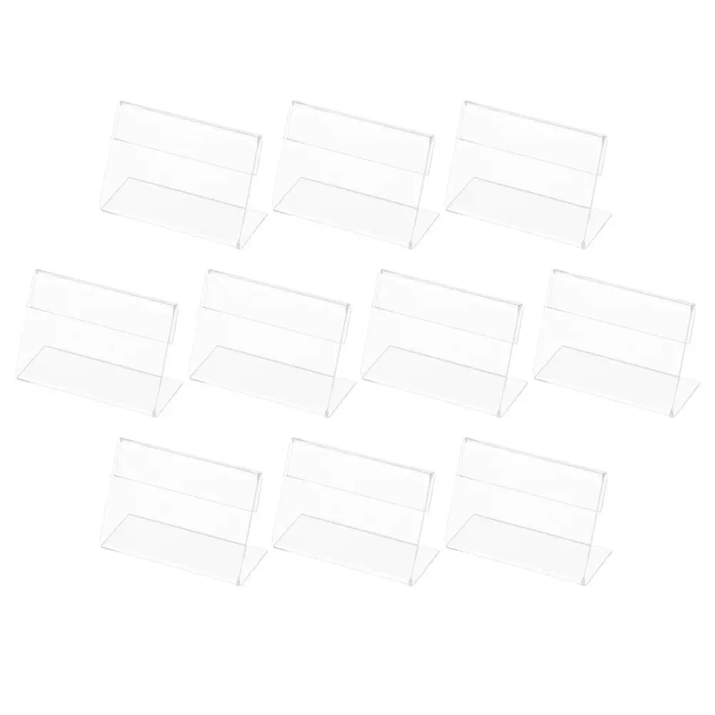 10Pcs Transparent Acrylic L-Shaped Horizontal Sign Holder Compact Display Stand for Labels Price Display Signs Countertop