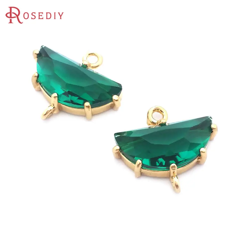 14x16.5MM 11x10MM 18K 골드 컬러 황동과 유리 2 구멍 문 연결 매력 펜던트 Diy 쥬얼리 액세서리 만들기