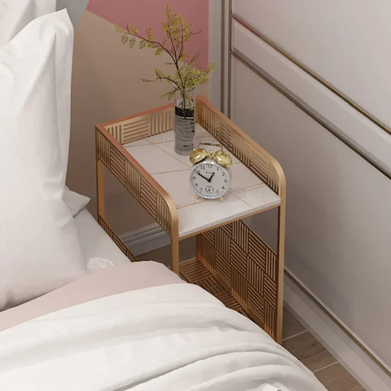 Modern Ultra-Narrow Bedside Table, Iron Hollow Out Side Table for Versatile Room and Office Desks