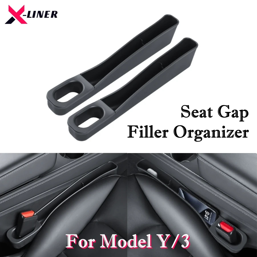 

Seat Gap Filler Organizer for Tesla Model 3 Model Y 2024 Accessories Auto Console Side Extra Storage Boxes Seat Crevice Trays