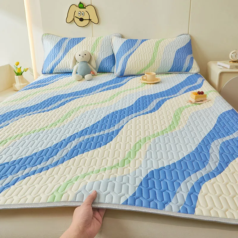 Imagem -04 - Verão Latex Cooler Bed Mat Têxteis para o Lar Colchas Queen Casal Folha de Cama Gelada Capa de Colchão Antiderrapante Conjunto Fronha Verão Pcs