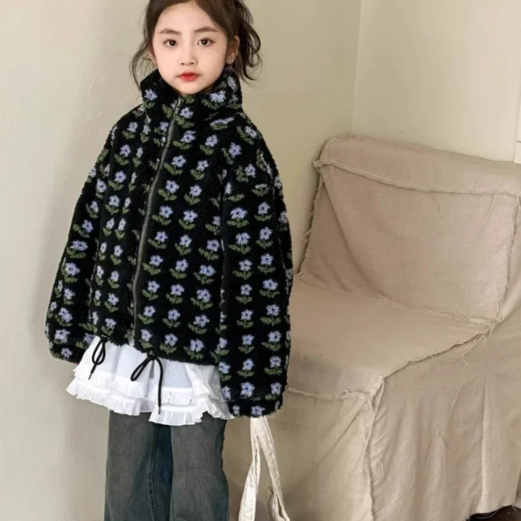 Girls Coat 2024 Winter New Childrens Clothes Girls Baby Foreign Style Thick Warm Color Fur Coat Casual Simple and Daily