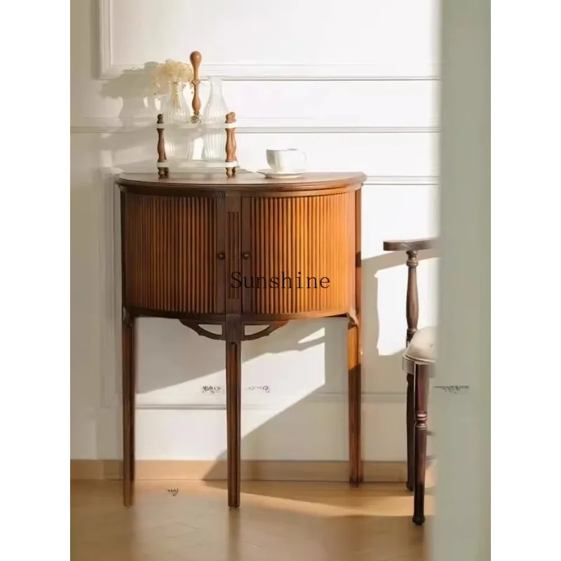 Medieval solid wood small side table American old semi-round entry foyer entrance storage locker  FT