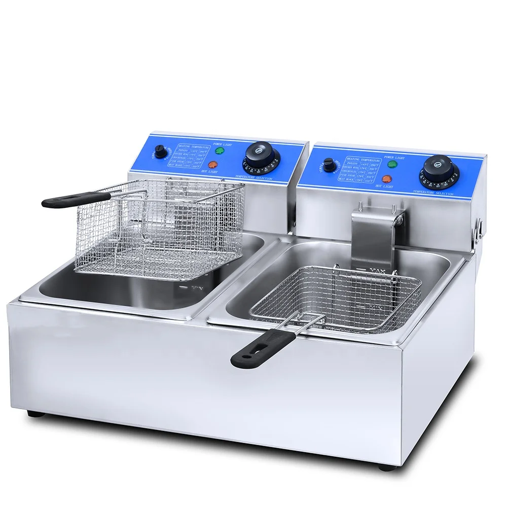 

Commercial Counter Electric Double Tank Double Basket Chips Deep Fryer Top Stainless Steel Sliver Provided Restaurant Equipment