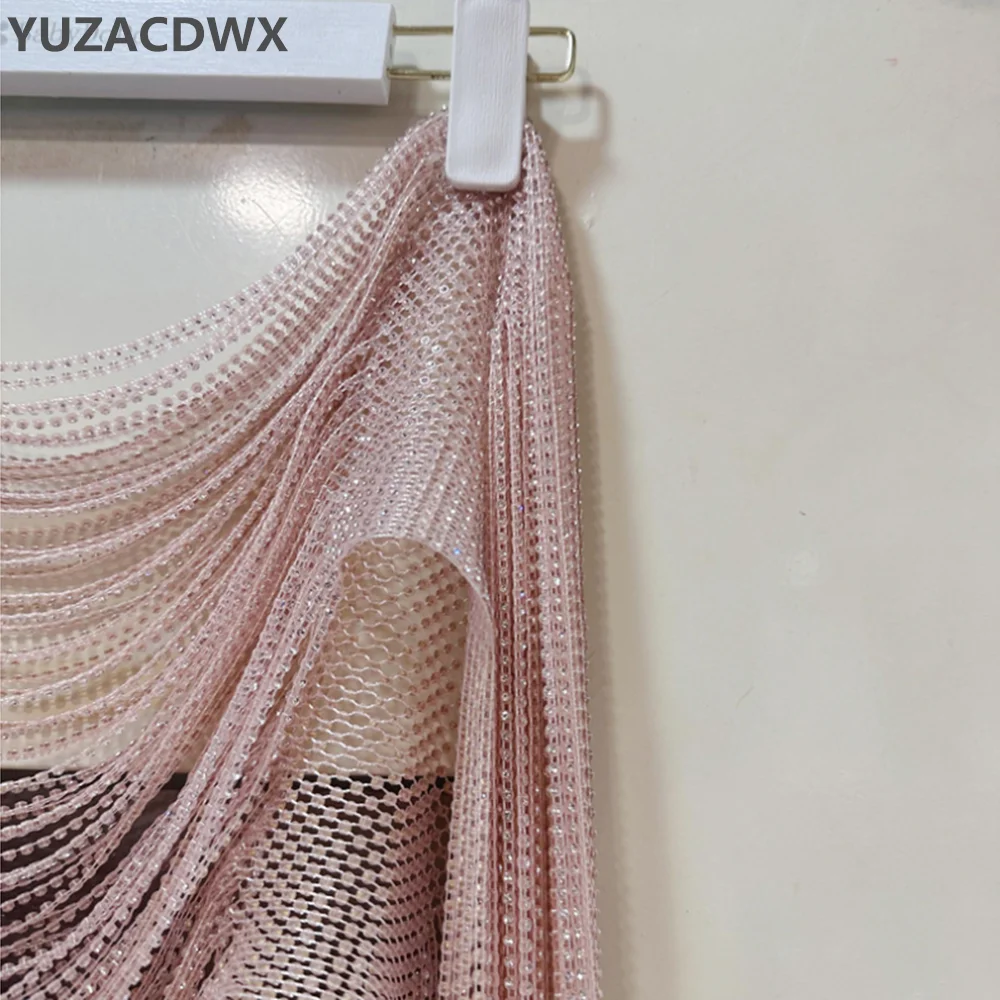 2025 New Sexy Women Diamond Chain T-shirt Long Sleeve Holiday Bling Bling Rhinestone Bodycon Poncho Pullover