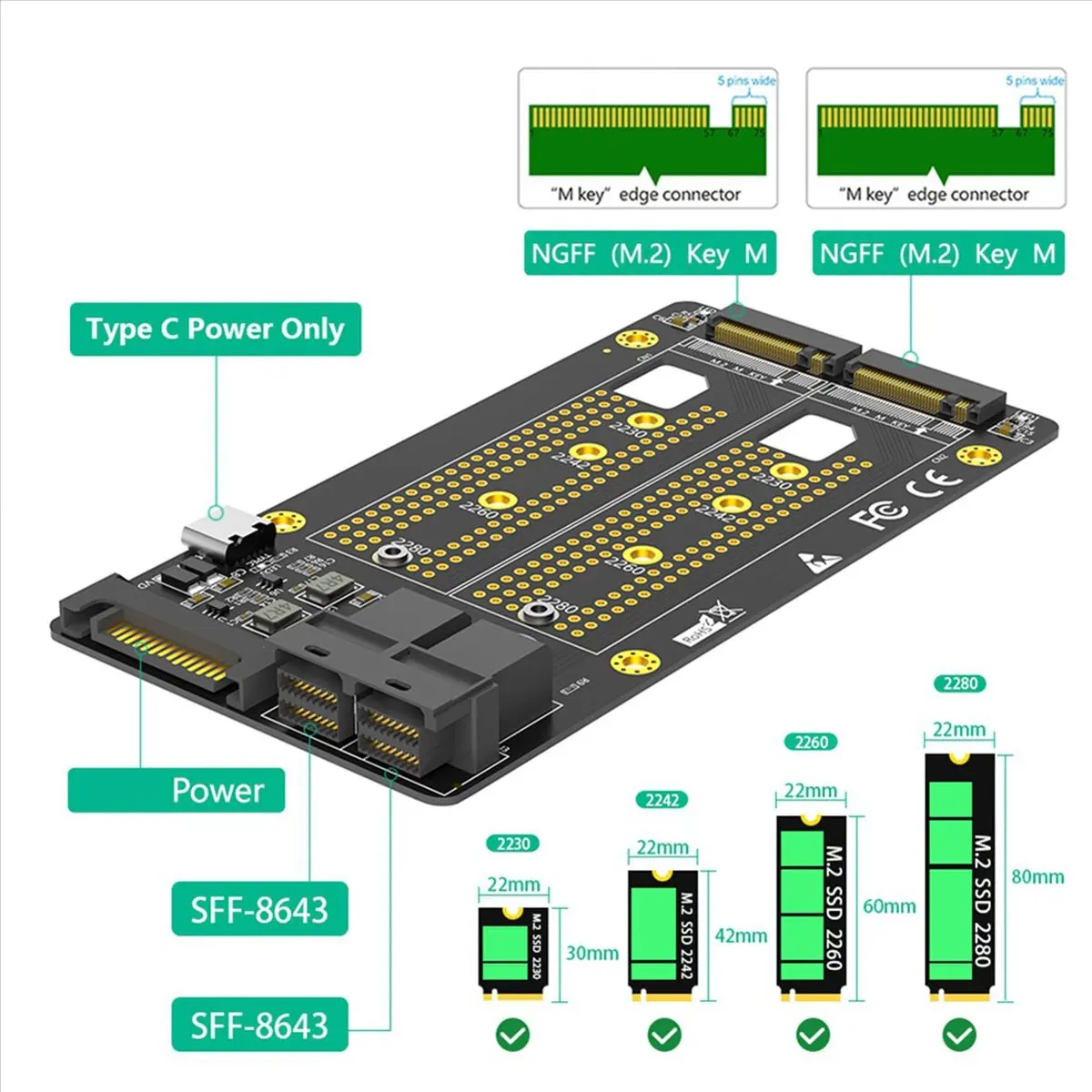 

Адаптер 10X новой версии для подключения двух M.2 NVME SSD к двум портам SFF-8643