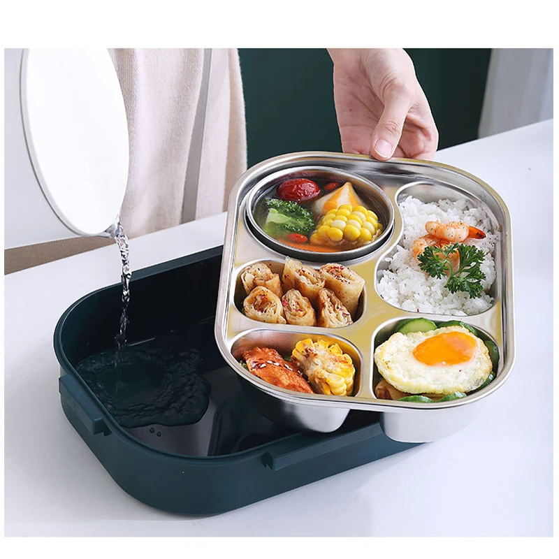 Thermal Insulated Stainless Steel Bento Kids Lunch Box 4 Compartment School Lunch Bag Set Single Compartment for Adults Children