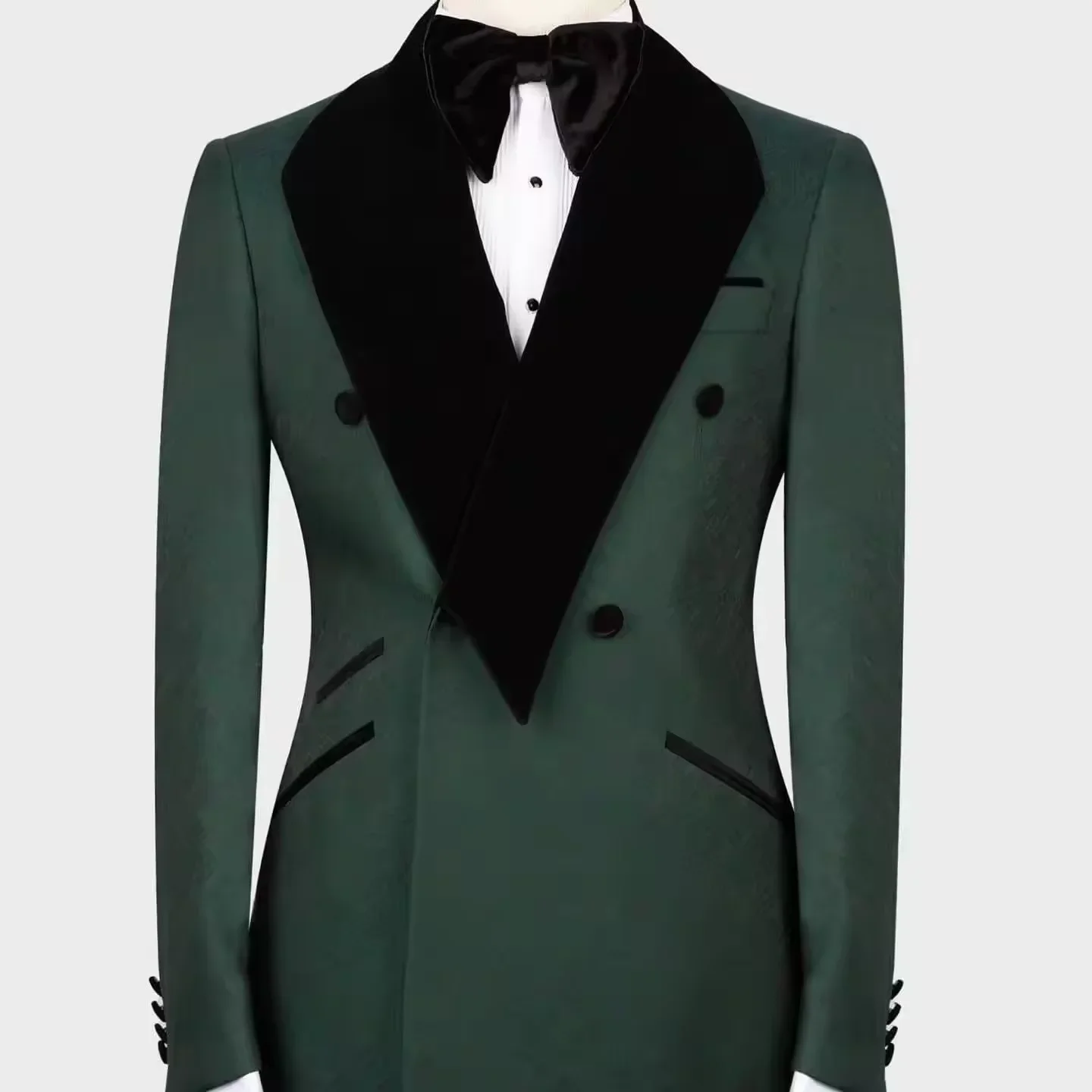 Handsome Wedding Tuxedos 2 Piece Set Jacket Pants Men Suit Fashion Green Shawl Lapel  Evening Prom Groom Blazers Customized