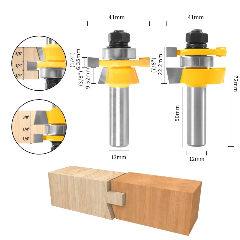 YUSUN 2PCS 15° Reversible Stile&Rail Assembly Chamfer Cttter Router Bit Woodworking Milling Cutter For Wood Tools