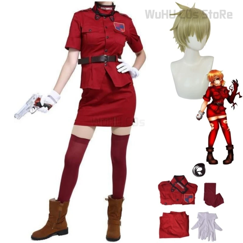 Anime Comic Cosplay Costume pour femme, Hellsing Herushingu, Seras Victoria, Vampire Red Police Uniform, Jupe Wig, Carnaval sexy imbibé