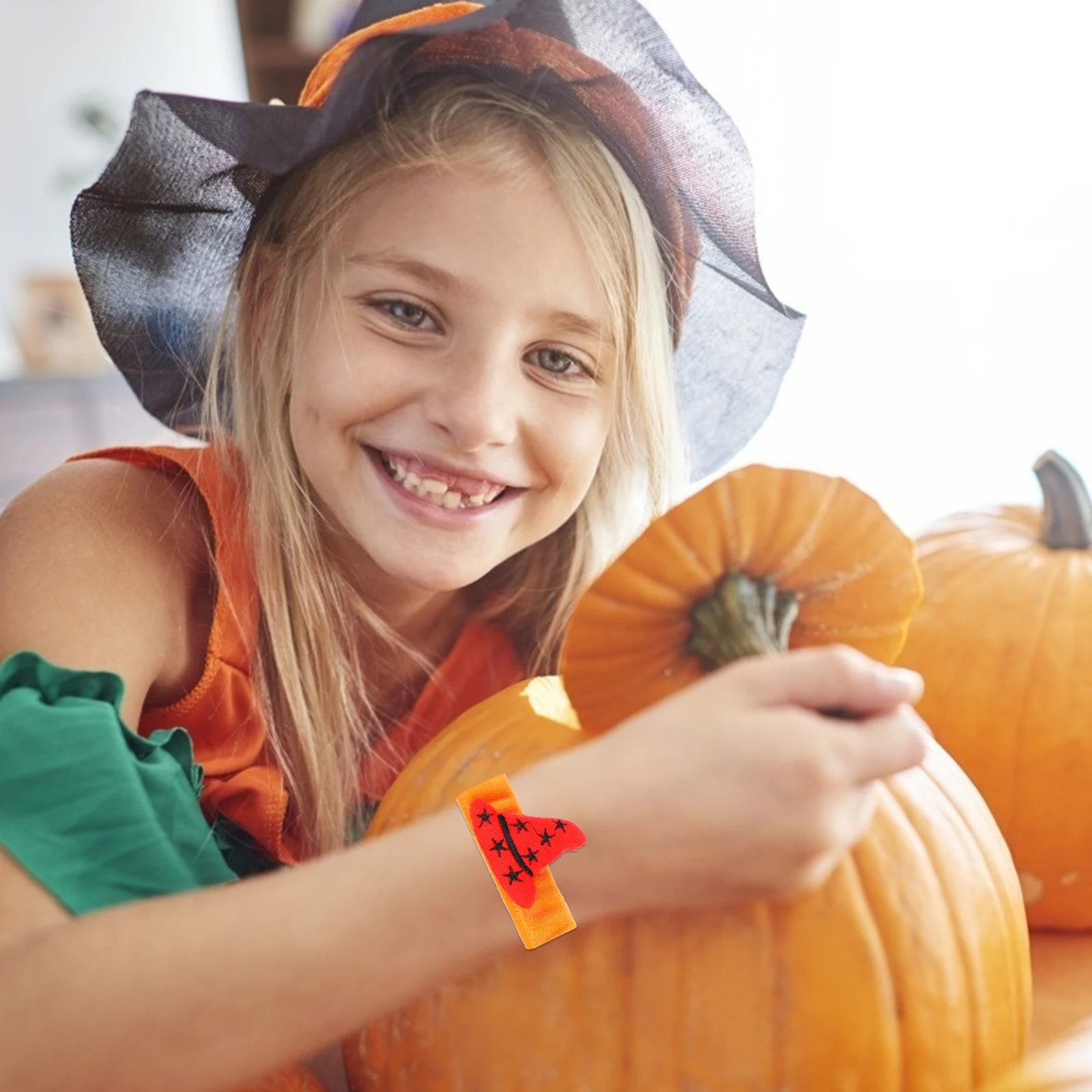 2 Pcs Pumpkin Pop Ring Funny Slap Bracelets for Kids Halloween Party Favors Tape Wrist Bands