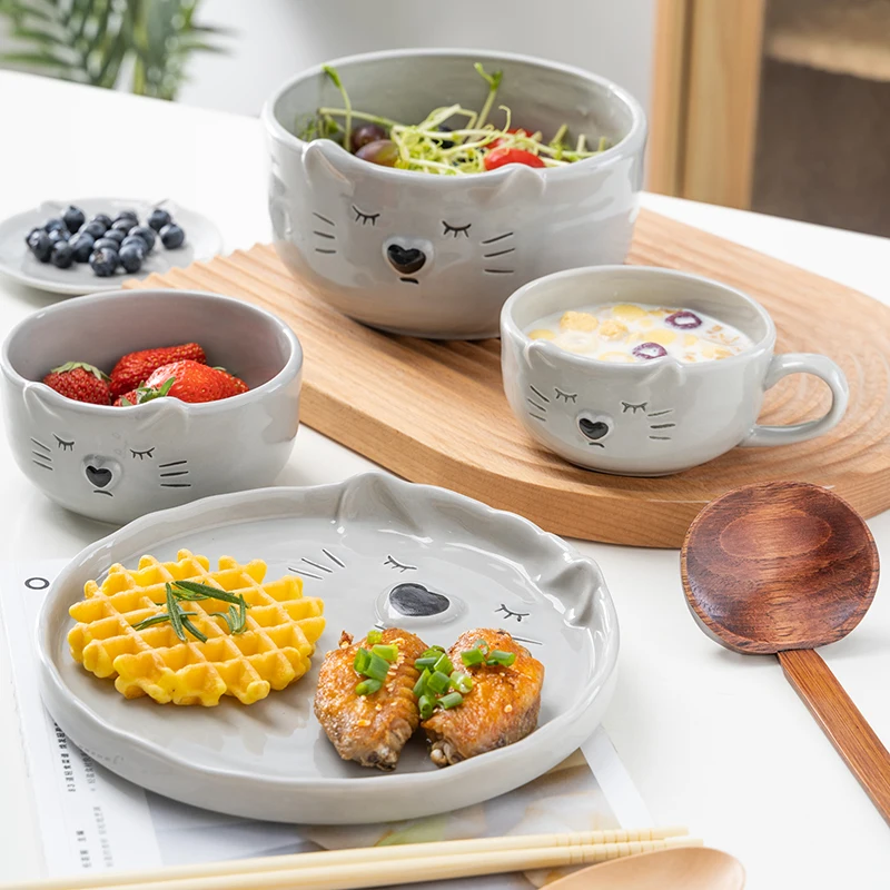

Cute Ceramic Cat Tableware Japanese Creative Cartoon Animal Tableware Dishes Cups Dishes Table Decoration Main Course Tableware