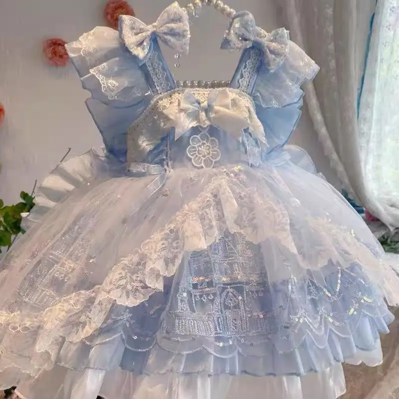 Baby Girls Summer Sweet Lolita Lace Floral Princess Ball Gown Lace Cake Layed Backless Sundress Birthday Holiday Party Children