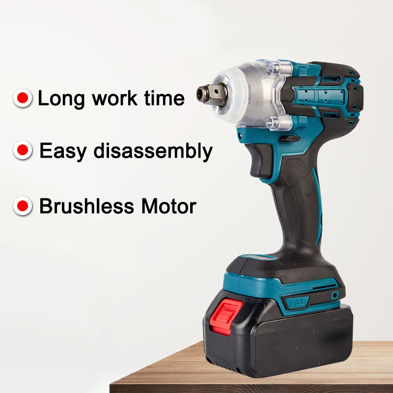 Brushless Motor Electric Impact Wrench For Trucks 1/2 inch Cordless Wrench Driver Tool With LED Light For Makita 18V Battery