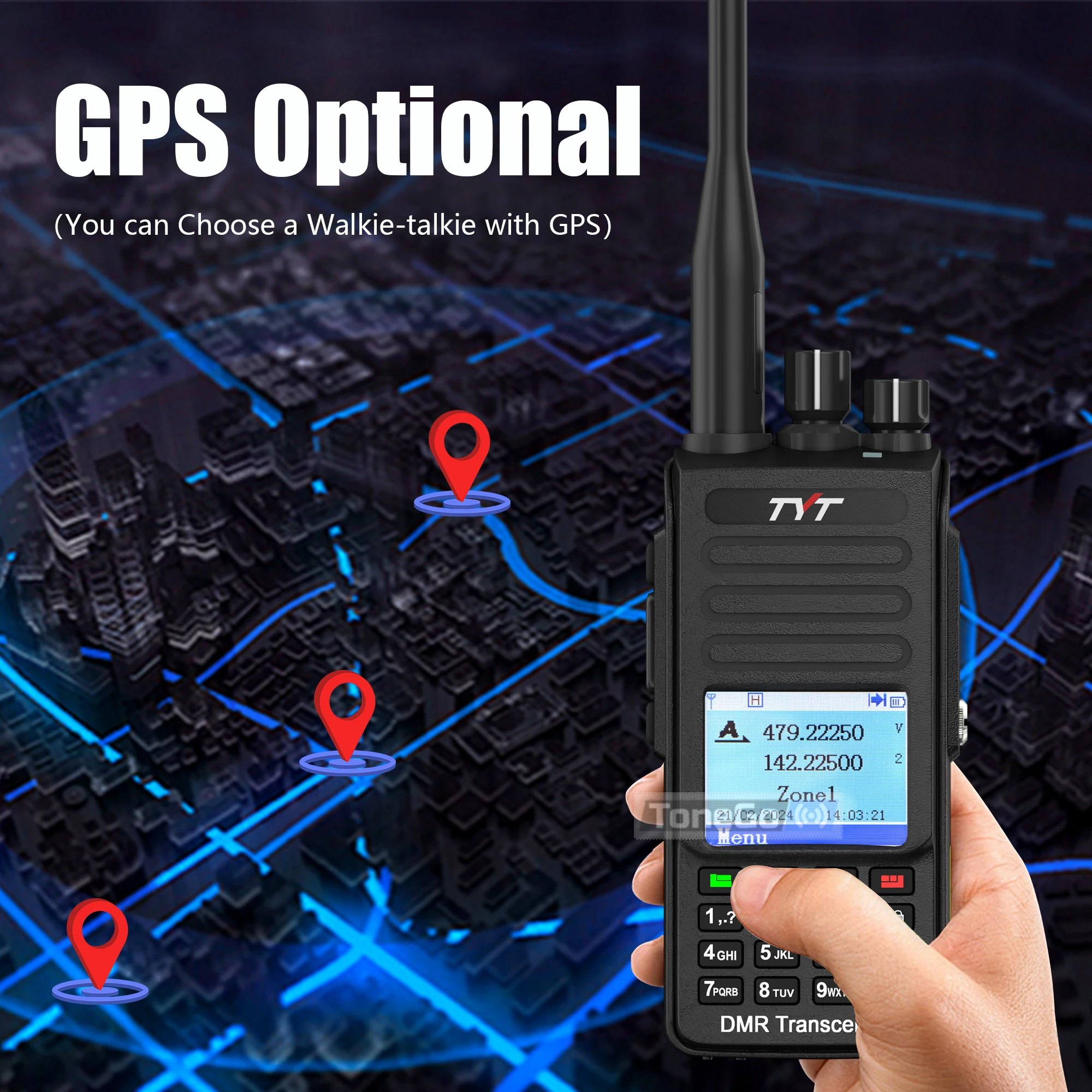 TYT MD-UV390 Plus 10W DMR Digital Walkie Talkie 3600mAh Type-C  AES256 GPS(Option) IP67 Waterproof VHF/UHF Dual Band Ham Radio