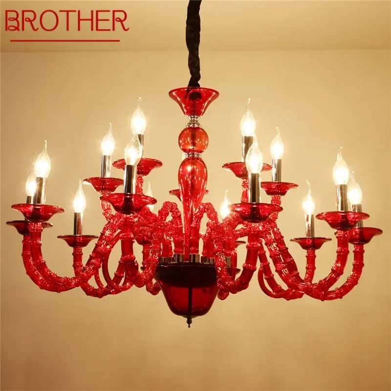 

BROTHER European Red Pendent Lamp Candle Lamp Luxury Art Living Room Restaurant BedroomVilla Hotel KTV Chandelier