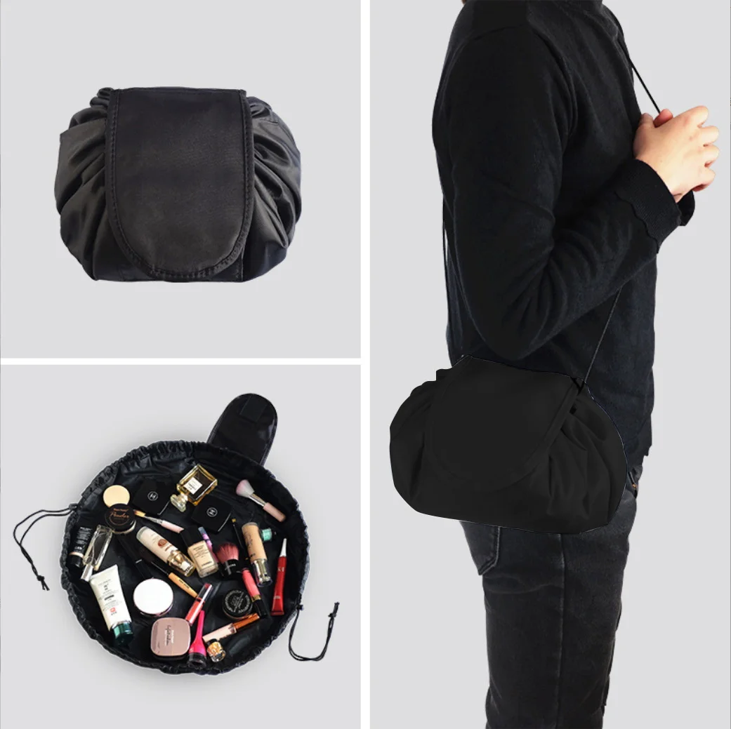 Sac à cosmétiques à cordon pour femmes, organisateur de rangement de toilette de voyage, sac à bandoulière pochette de maquillage, boîte de beauté couronne série de lettres