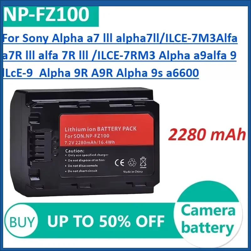 2P 2280mAh NP-FZ100 NPFZ100 Battery for Sony Alpha A7 Lll Alpha7ll/ILCE-7M3Alfa A7R Lll Alfa 7R Lll /ILCE-7RM3 Camera