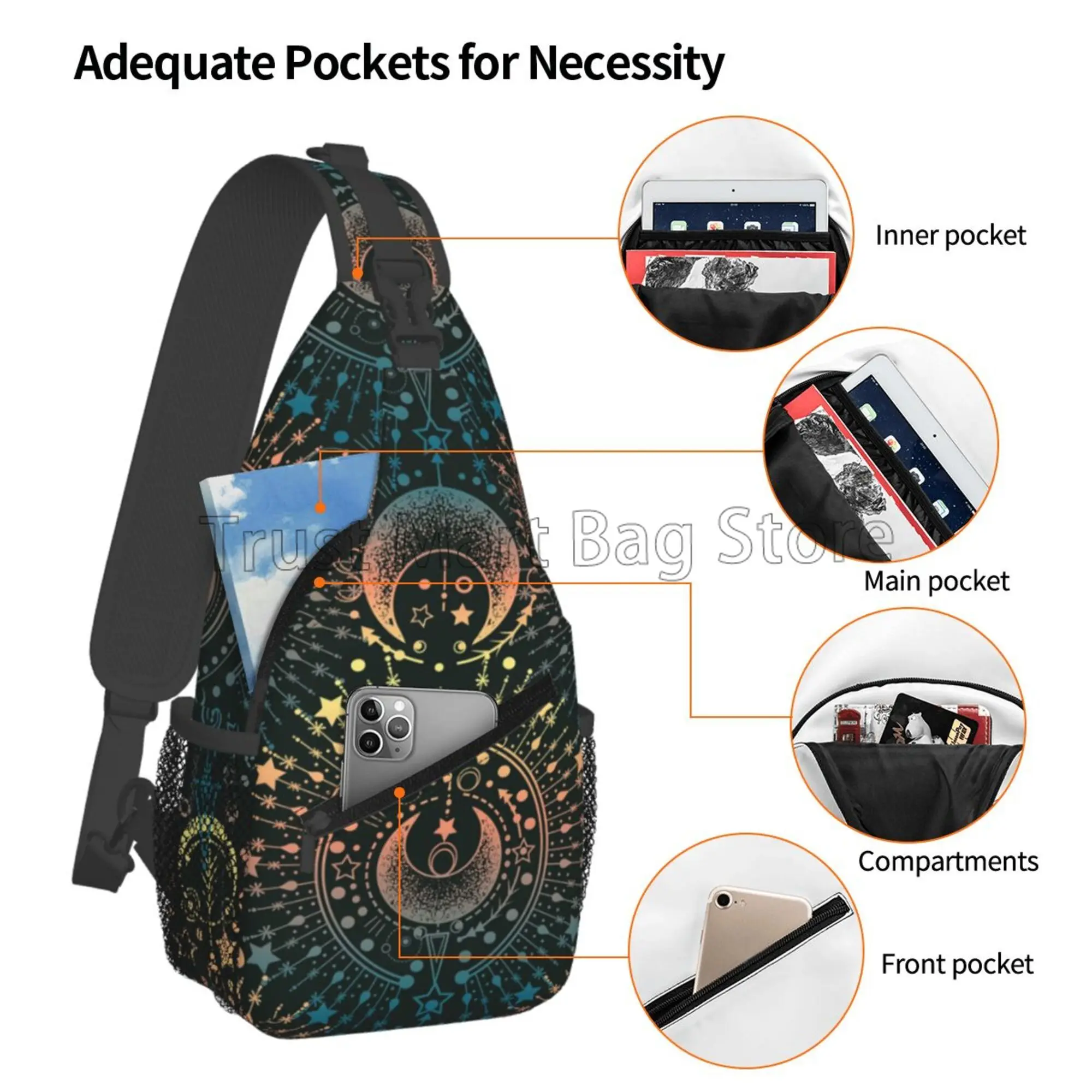 Star Sling Bag Travel Sling Backpack Women Men Casual Shoulder Daypack Lightweight Chest Bag for Sports Running Cycling Fitness