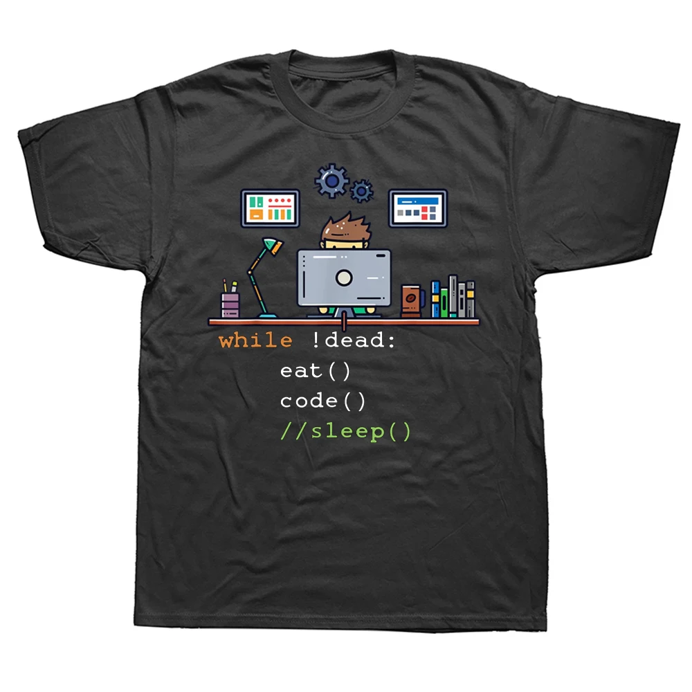 Fun Computer Science, Python, Programmer, Eating Code, Sleeping, Patterned Street Style Short-sleeved Birthday Summer T-shirt