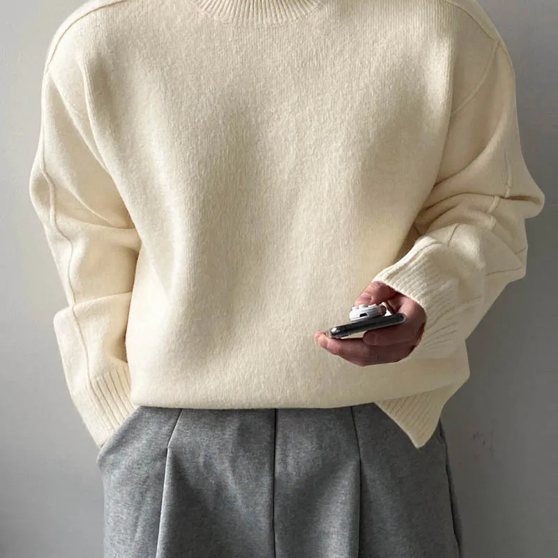 

INCERUN Men Sweaters Solid Color Knitted O-neck Long Sleeve Streetwear Autumn Casual Pullovers 2025 Loose Fashion Men Clothing