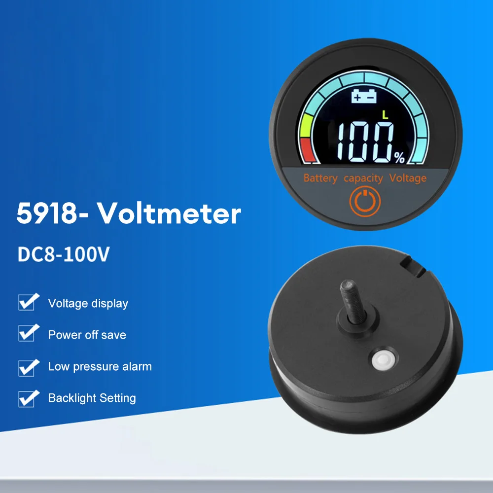 5918 DC8-100V Digital Circular Voltmeter Waterproof Battery Capacity Monitor Car Voltage Meter Tester Battery Level Indicator