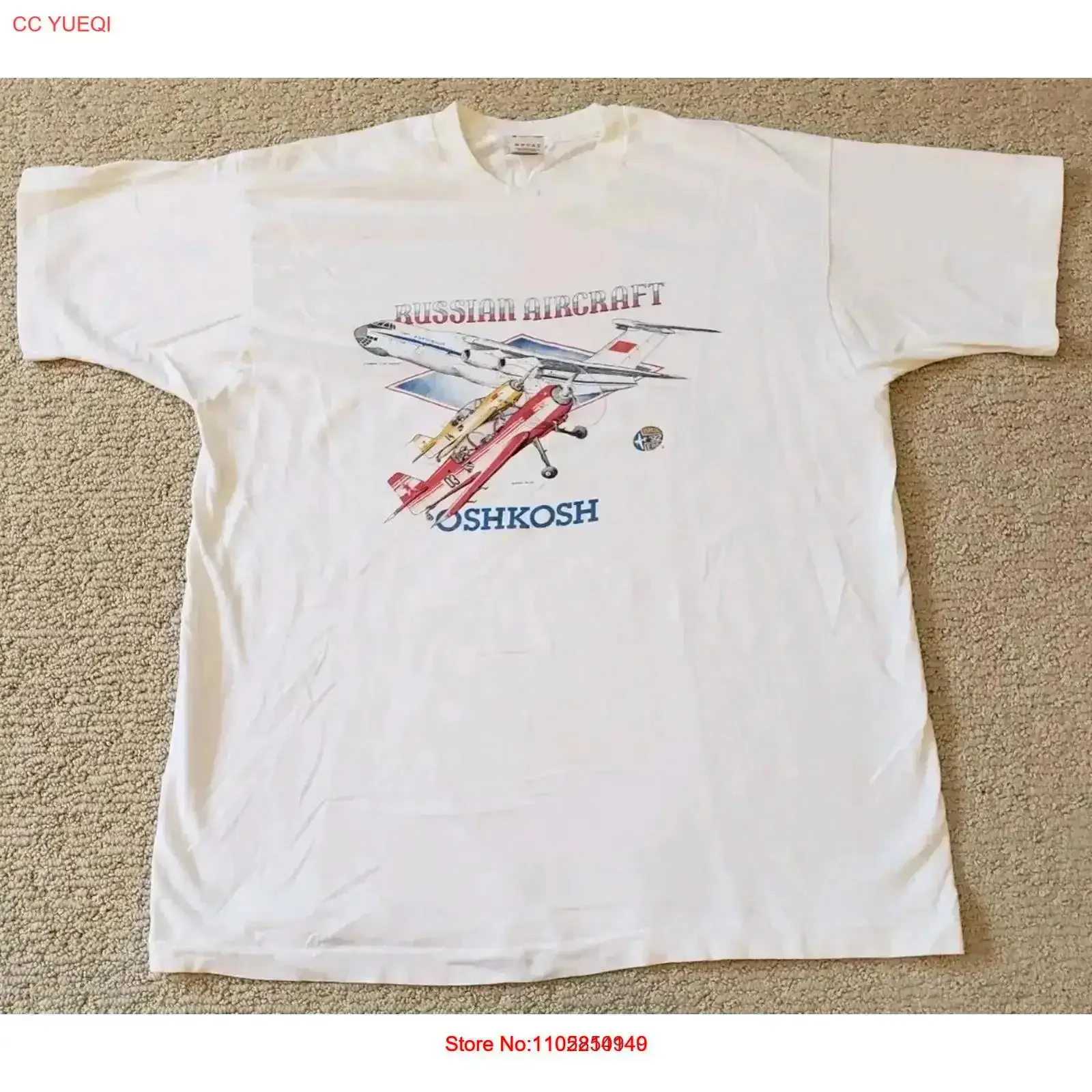 

Футболка Vtg Oshkosh Russion Aircrafts 1992, винтажная стираная повседневная универсальная дизайнерская одежда с графическим рисунком, топ для повседневной носки