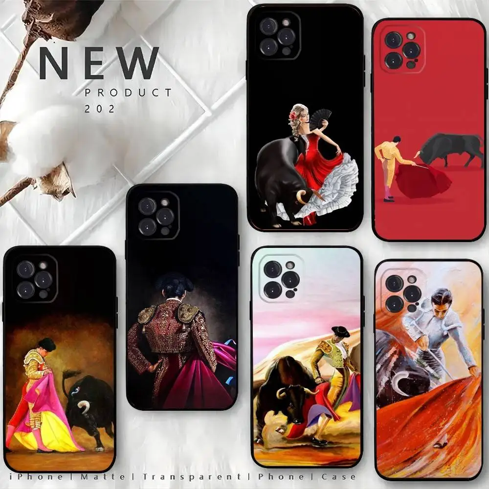 

S-Spanish Bullfighter Phone Case For iPhone 16,15,14,13,12 Mini 11 Pro XR,X,XS,MAX 7,8 Plus Silicone Cover Soft Black